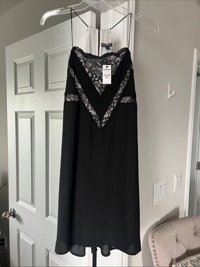 Express Black Lace-Trim Slip Dress- NWT